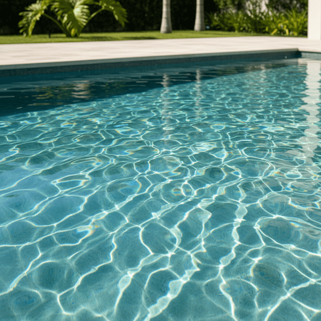 Clean commercial swimming pool with clear blue water